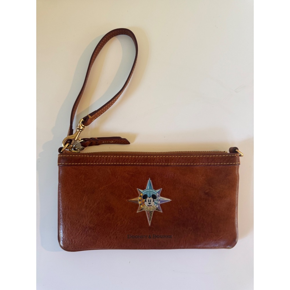 Dooney & Bourke Disney Parks Mickey Mouse Leather Wristlet‎ Brown Discover Magic